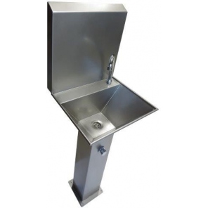 Industrial slaughterhouse sink with knee-operated switch and bowl spout, WH103