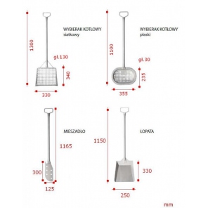 Sieb, Rührwerkzeug, Gabel, Greifer, Schaufel aus Edelstahl