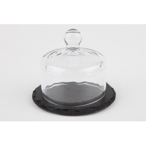 Taca łupkowa ze szklaną pokrywką, płyta łupkowa, okrągła, wym. 10,5x8 cm, APS 00984  