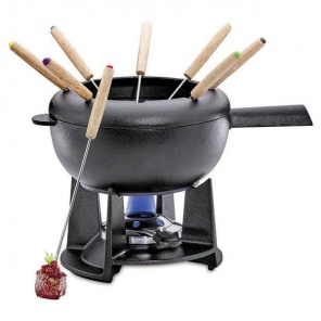 Wiosenny zestaw do fondue Saas-Fee emaliowany czarny mat