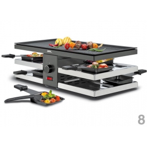 schwarzer Raclette-Grill 8 Funktionen mit doppelseitiger Aluminiumplatte