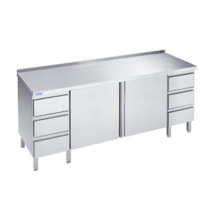 Schrank mit Schubladen und Flügeltüren, Tiefe 700 mm, Rilling, mit Platte Typ C, A und ohne Platte, ASF 07