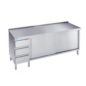 Schrank mit Schubladen und Schiebetüren, Rilling, Tiefe 700 mm, mit Platte Typ C, A und ohne Platte, ASS 07