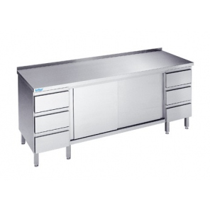 Schrank mit Schubladen und Schiebetüren, Rilling, Tiefe 700 mm, mit Platte Typ C, A und ohne Platte, ASS 07