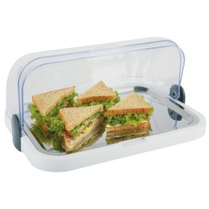 4-teilige Buffet-Vitrine, weiß - Set: Roll-Top-Deckel + Tablett + Edelstahltablett