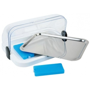 4-teilige Buffet-Vitrine, weiß - Set: Roll-Top-Deckel + Tablett + Edelstahltablett