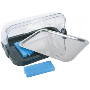 4-teilige Buffet-Vitrine, schwarz - Set: Roll-Top-Deckel + Tablett + Edelstahltablett, / aps 09104