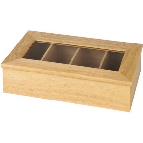 Pudełko na herbatę z drewna bez napisu, beżowe 33,5 x 20 cm. APS 11576    