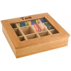 Holz-Teebox mit Beschriftung, beige 31 x 28 cm, APS 11775