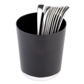 Runder Abfall-/Besteckbehälter BASE CHROME Kunststoff schwarz 1.3 l, APS 00020