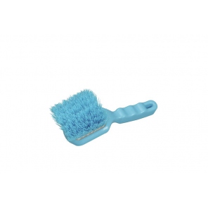 Blue cleaning brush, short handle, soft bristles, Hillbrush D5BRES
