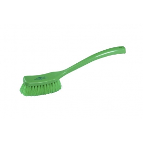 Green brush with a long handle, moderately stiff bristles, Hillbrush D10G