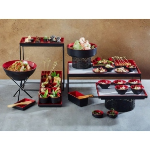 rechteckige Schale ASIA PLUS GN 1/4, Melamin, schwarz-rot, APS 15458