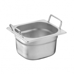 GN Behälter 1/6 Edelstahl mit Griffen, H 6,5 cm, 83000.10588