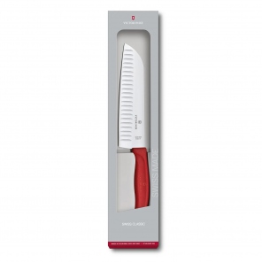 Santoku Messer, geriffelte Klinge, 17 cm, rot, Victorinox 6.8521.17G