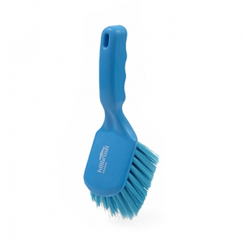 Bürste, blau, kurzer Stiel, weiche gewellte Borsten, Hillbrush D5B