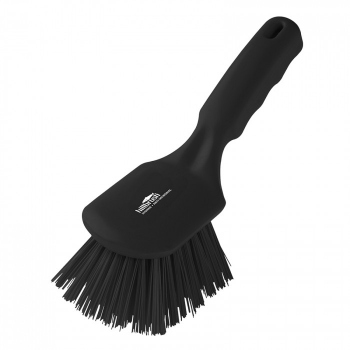 Black cleaning brush, short handle, stiff bristles, Hillbrush AMD4BLK