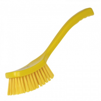 Yellow long-handled brush, 406x50 mm, stiff bristles, Hillbrush D9Y