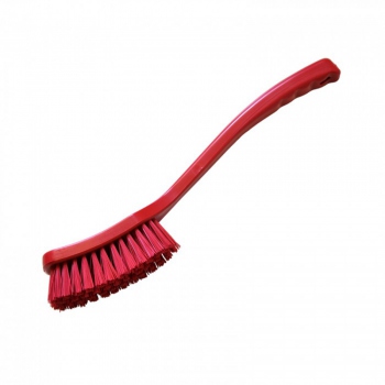 Red long-handled brush, 406x50 mm, stiff bristles, Hillbrush D9R