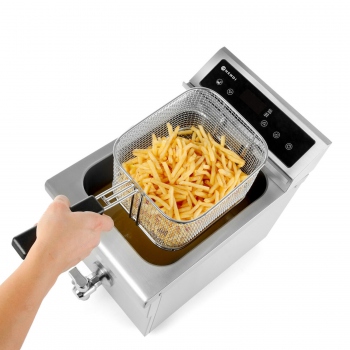 Induction Deep Fryer with Drain Tap, 8 L, HENDI, Light Grey, 230V/3500W, 288×619×(H)408 mm