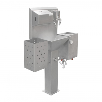Industrial washbasin with a hand hygiene wall and knife sterilizer, WH105