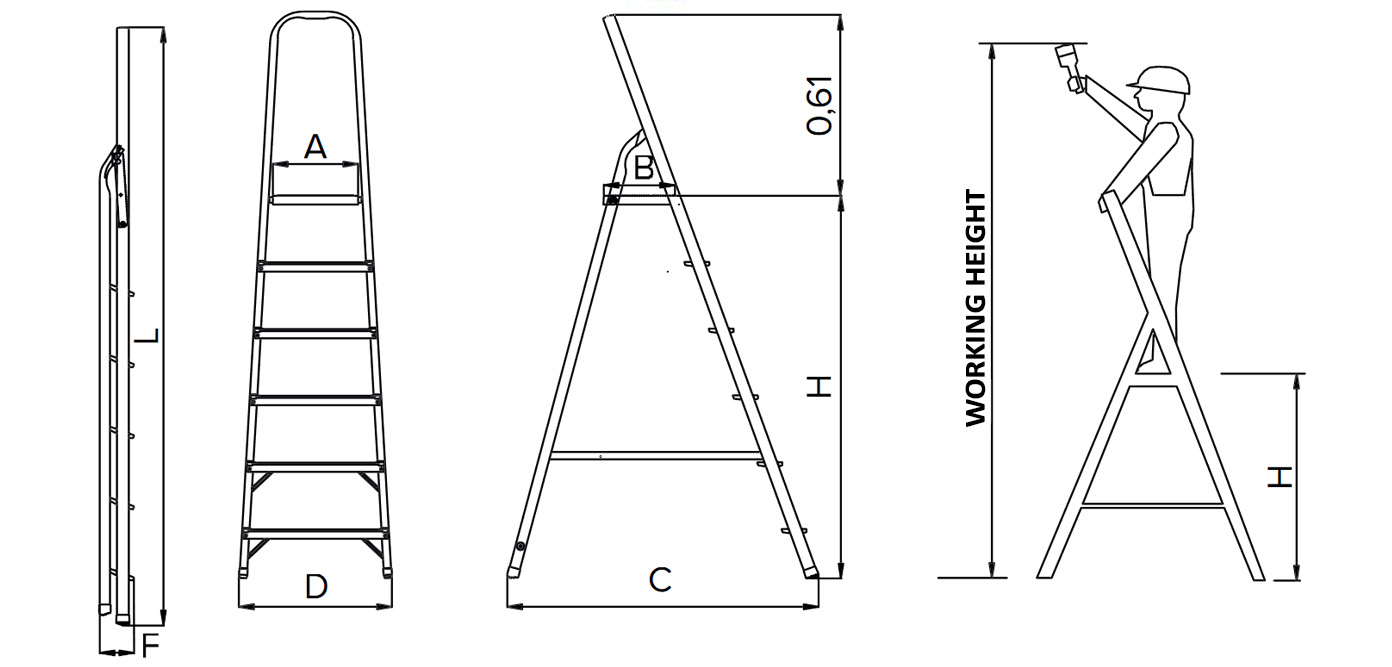 Freestanding ladder TP1100 technical draw